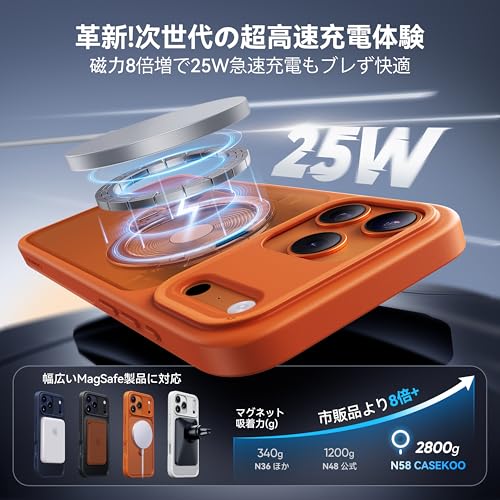 undefined 【2025最高傑作&定点360度回転】CASEKOO iPhone 17 Pro 用 ケース MagSafe対応 米軍MIL規格 360°全方向耐衝撃 高耐久性【横縦両立・角度自由調整】最大25W急速充電対応 指紋防止/マット仕上げ/黄変防止/半透明 ラップホール付き ワイヤレス充電対応 いphone17pro 用ケース 6.3インチ「MagicStand Pro」(オレンジ) の商品画像 2