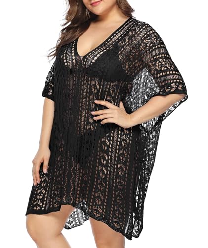 Swimsuit Coverup for Women Plus Size Knit Crochet Bathing Suit Cover Ups Hollow Out Outfits Beach Cover Up Bikini Dress
