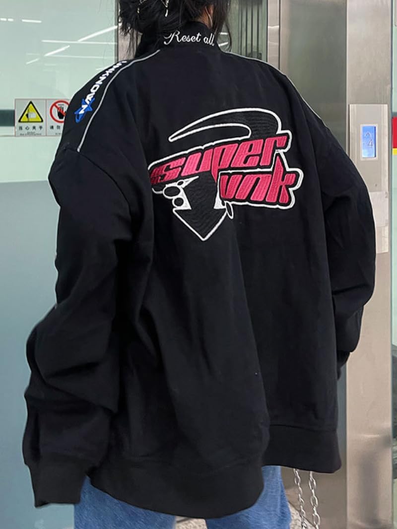 POHADON Women Button Down Varsity Jacket Harajuku Vintage College Baseball Bomber Jacket Coat Korean Clothes Y2K Streetwear - Image 4