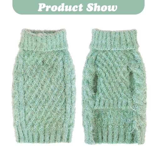 Image of Turtleneck Small Dog Sweaters - Classic Cable Knitwear Winter Coat for Small Medium Dogs Male Female Puppy Dog Cold Weather Clothes Girls Boys, Green, M