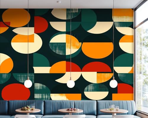 CHARMIFYCAL Wall Sticker/Wallpaper Geometric mid Century Modern Seamless Pattern 60 s 70 s Minimalist Silk Wall Mural, Not Peel and Stick Wall Paper Decorative for Living Room Bedroom 69x96inch