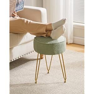 IBUYKE Teddy Velvet Round Footrest Stool Ottoman, Makeup Vanity Stool Side Table, Velvet Dressing Table Seat, Pouf Couch Stool, for Living Room Bedroom, Light Green WBD009D IBUYKE Teddy Velvet Round Footrest Stool Ottoman Makeup Vanity Stool Side Table Velvet Dressing Table Seat Pouf Couch Stool for Living Room Bedroom Light Green WBD009D