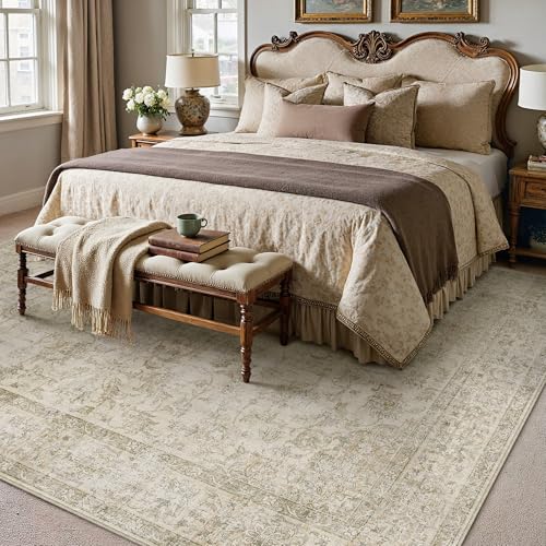 PureCozy Vintage Teppich Wohnzimmer 140x200cm Beige Waschbar Groß Teppiche – Ansicht 3