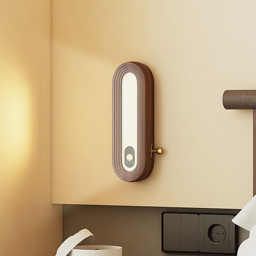 Lampada da tavolo – Luce notturna a batteria in legno con sensore di movimento e interruttore dimmer, lampada da parete magnetica ricaricabile USB, bianco caldo 4000K, illuminazione interna senza fili