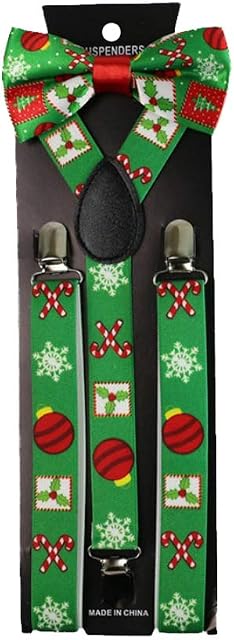 TENDYCOCO Christmas Bow Tie Suspenders Set Adjustable Suspenders Bowtie Cute Trousers Braces for Man Woman