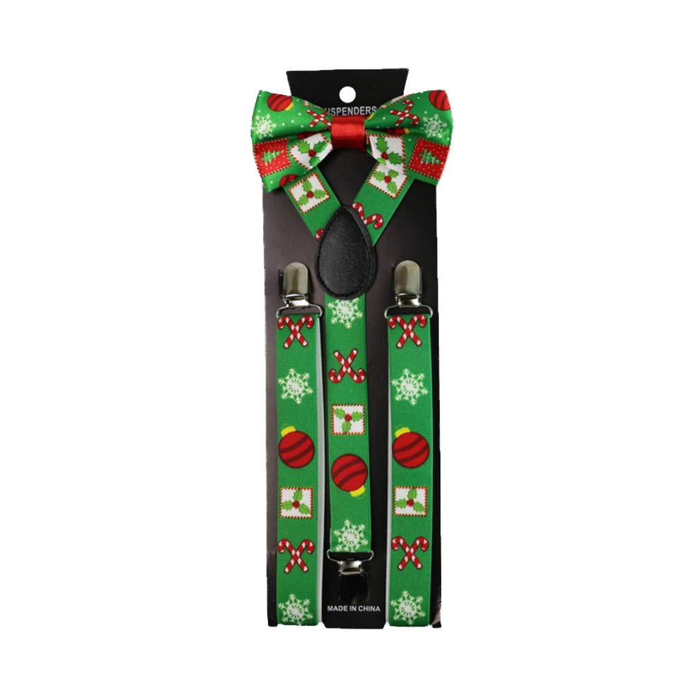 TENDYCOCO Christmas Bow Tie Suspenders Set Adjustable Suspenders Bowtie Cute Trousers Braces for Man Woman