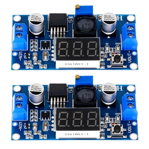 2 Módulos Regulador DC DC Reductor 4–40 V a 1,25–37 V Ajustable hasta 2 A, Convertidor Step Down con Bornes de Tornillo (Azul)