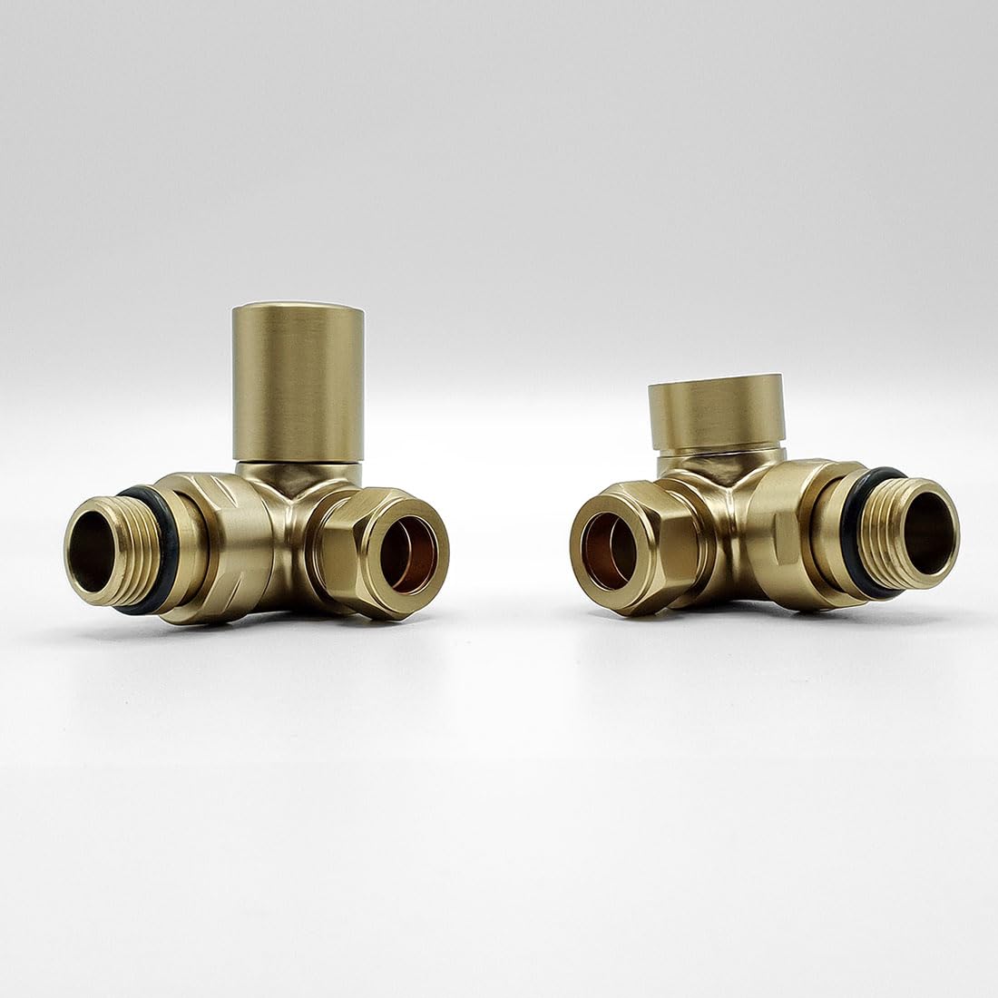 Lux Heat Brushed Brass Corner Manual Round Radiator Valve Set