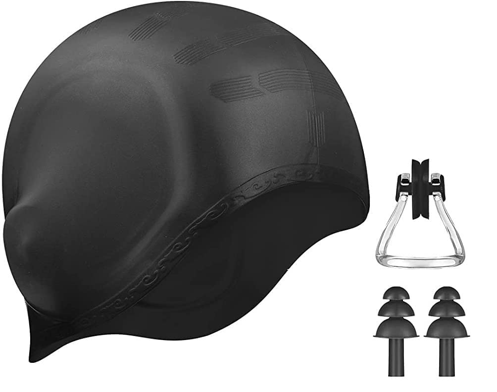 Spanker Unisex Swim Cap with 3D Ear Protection, Durable Flexible Silicone Swimming Hat for Short/Long Hair with Ear Plugs&Nose Clip, Black SSTP (B09WDQGSXD) Amazon Price History, Amazon Price Tracker