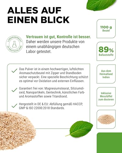Flohsamenschalen 1,1 kg - 1100 g - Rückstandskontrolliert - 99% Reinheit - Herkunft: Indien - Low-Carb - Ballaststoffreich - Ohne Zusätze - Vegan - Laborgeprüft – Bild 5