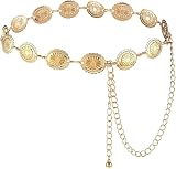 Waist Chain Belts Apparel Belt, Hollow Out Daisy Chain Belt, Metal Concho Womens Chain Belts Adjustable Boho Metal Belts for Women Girls Outfit Dresses Jeans Cowgirl Ornaments(Gold)