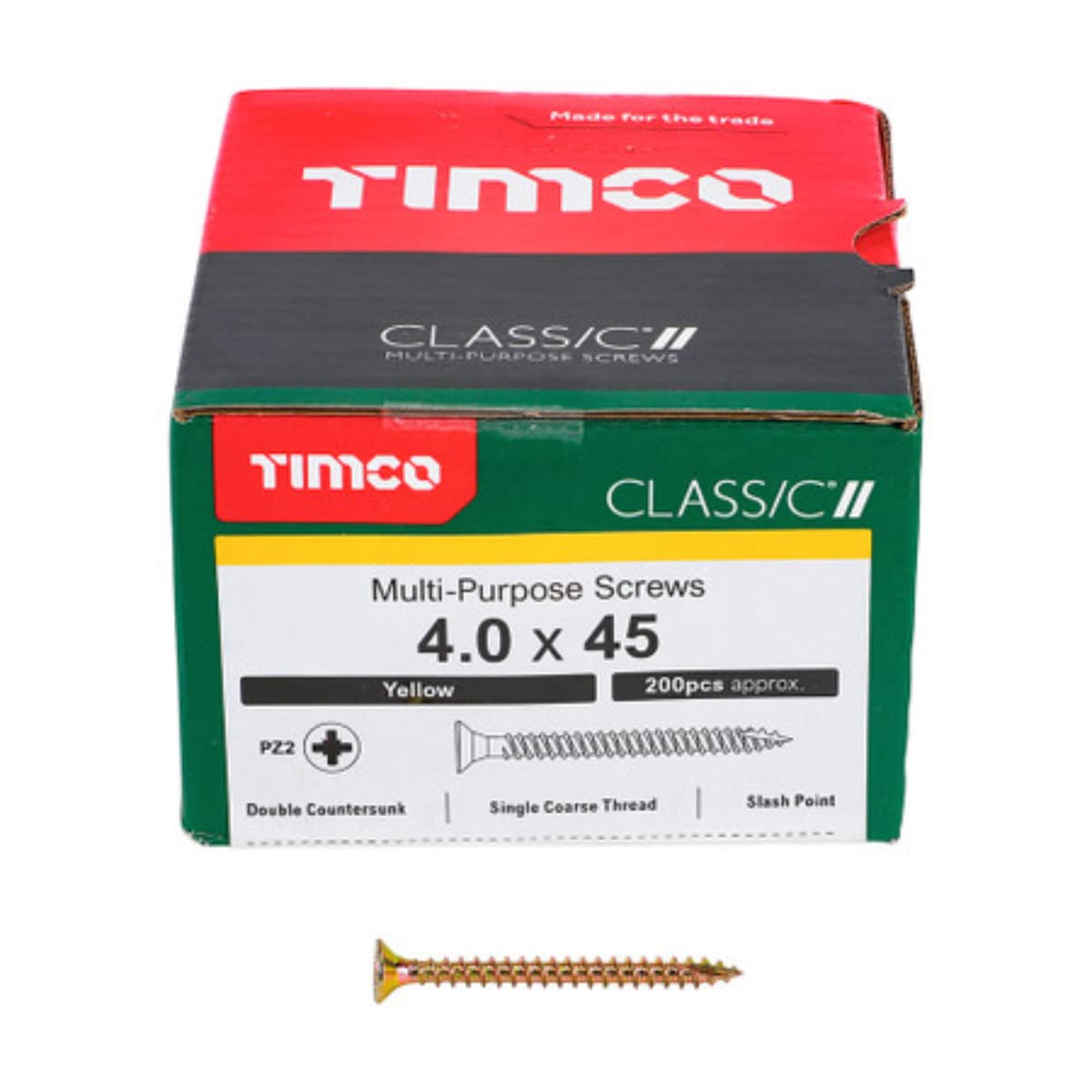 TIMCO Classic Multi-Purpose Screws - PZ - Double Countersunk - 4.0 x 45 - Gold - Box of 200