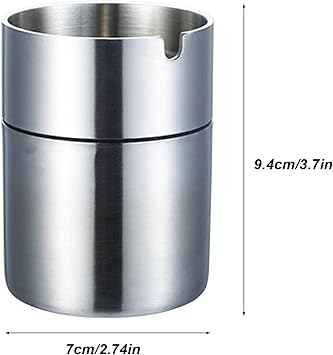 Gloryite 1pc Stainless Steel Ashtray Ashtray Thickened Stainless Steel Ashtray Suitable for Office, Home, Bar, Hotel, Car (7×9.4cm)