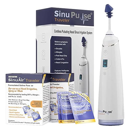SinuPulse Traveler with 90 Sinuair Packets - Cordless Pulsating Nasal Irrigation Sinus Rinse System, Space Saving Cleaner & Relief Machine for Travel, More Effective than Neti Pot or Nose Spray Bottle