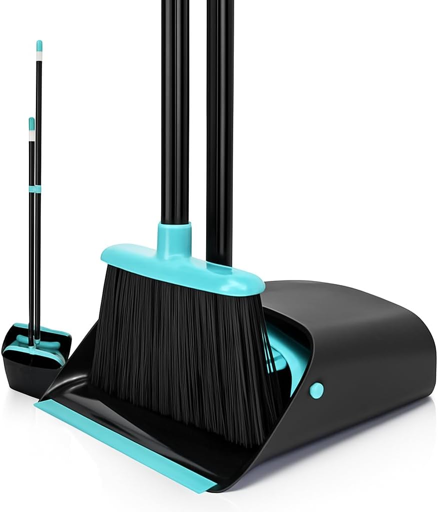Upgrade Broom and Dustpan Combo Set, Extendable 52" Long Handle Broom for Easy Sweeping, Self-Cleaning Dust pan Teeth for Pet Hair, Perfect for Home, Kitchen, and Office