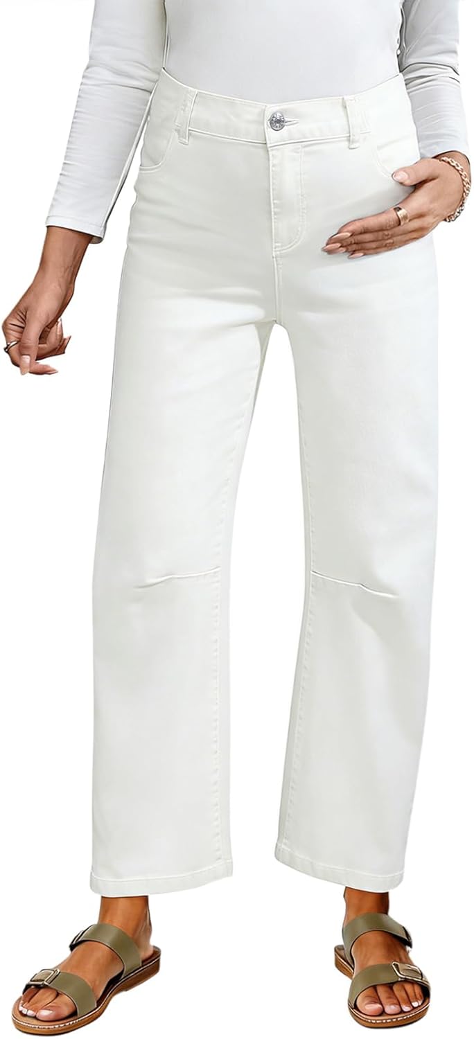 BLENCOT Women's Maternity Jeans Elastic Hight Waist Stretch Barrel Jeans Wide Leg Side Panel Pregnancy Denim Pants