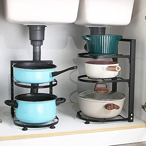 ANAMPION Pots and Pans Organizer for Cabinet, Snap-on and Adjustable Heavy-Duty Pot and Pan Rack,Pot Organizer for Kitchen Organization& Storage (2-tiers)