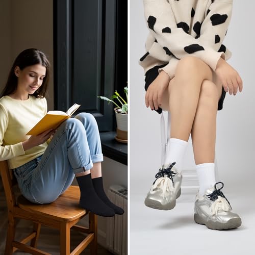 Image of SISOSOCK Quarter Crew Cotton Socks for Women Striped Athletic Casual Breathable Socks 6 Pairs with Gifts Box