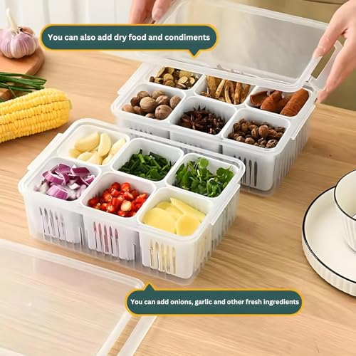 Image of Shuttle Art 6 in 1 Fridge Storage Boxes Freezer Storage Containers, Kitchen Storage Set, Vegetable Storage, Draining Crisper Refrigerator Food Box, Container for Kitchen Storage