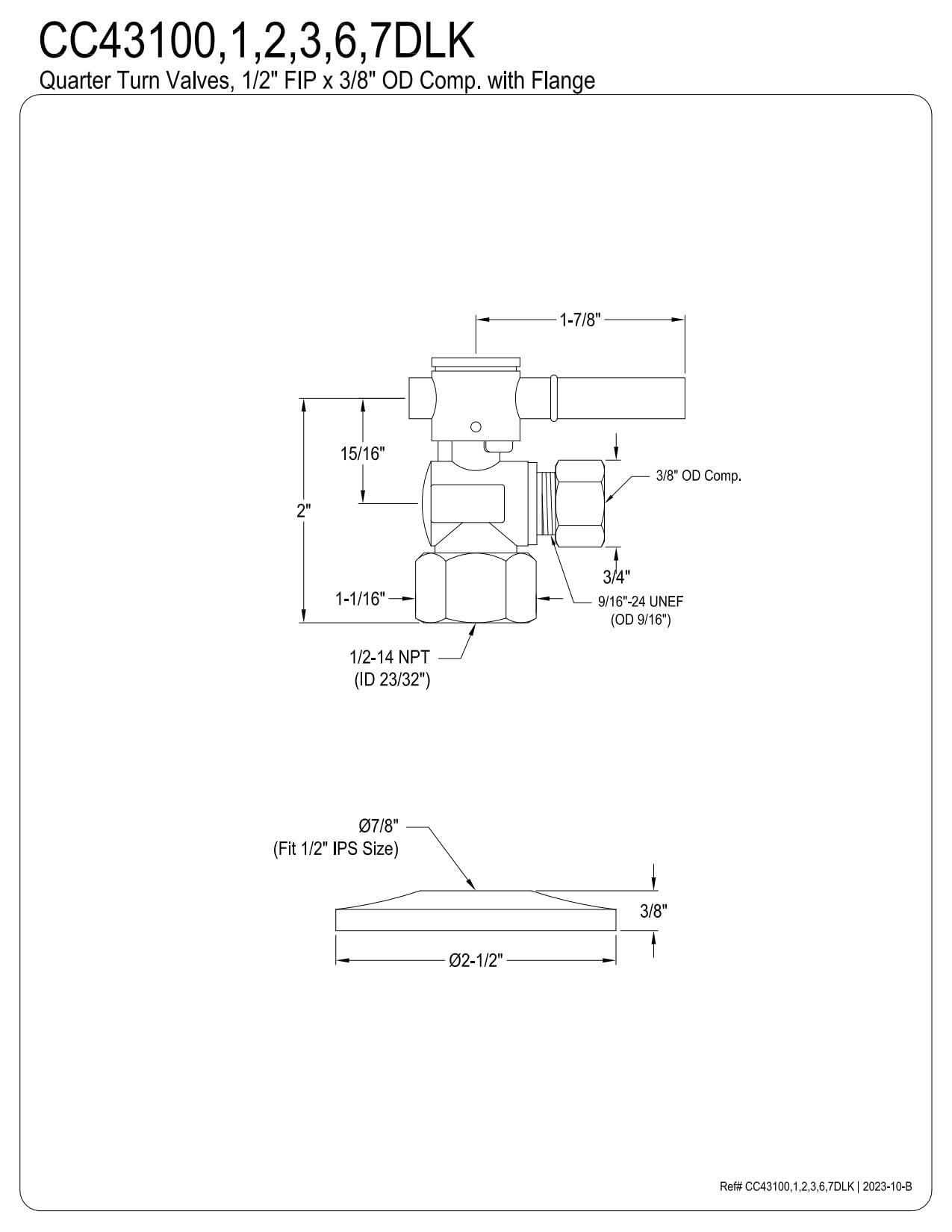 Kingston Brass CC43101DLK - Valvola di arresto angolare, cromata lucida