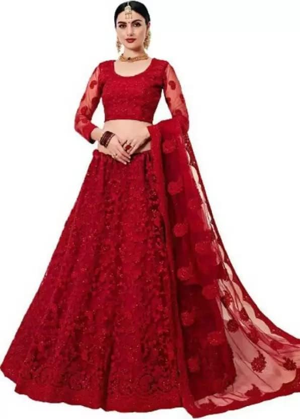 Shivganga FashionWomen Net Semi-stitched Lehenga Choli (B4U Lehenga_Red_Free Size)