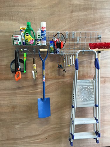 The Shopfitting Shop Gridwall Mesh Garage Workshop Storage Kit & 26 Hanging Hooks & Basket Accessories