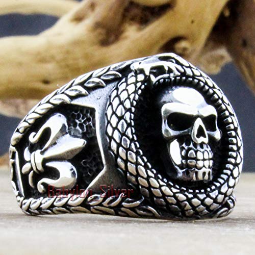 Solid 925 Sterling Silver Retro Gothic Biker Skull Luxury Turkish Men's Ring2