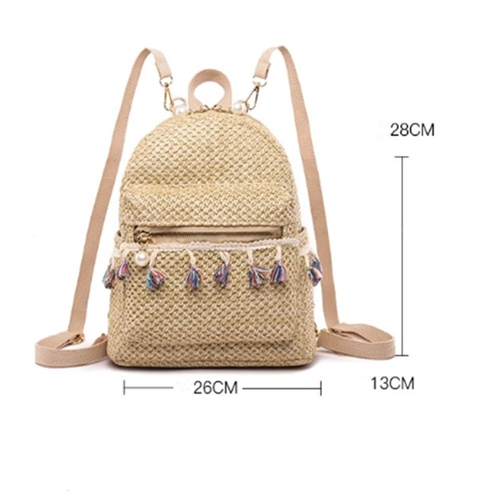 Mochila De Paja Para Mujer Bolso de hombro con borlas de estilo étnico for mujer Mochilas de paja