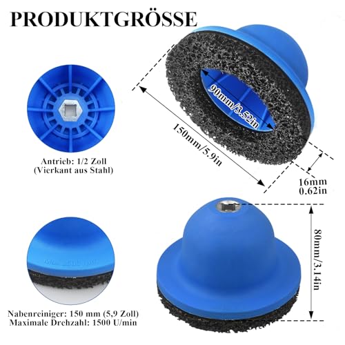 Meyola Radnabenschleifer Auto Radnabenreiniger 150mm Radnaben Bürste Blau Radnaben Schleifer 1/2\ Kugelkopfschleifer für Felgenwechsel & Rostentfernung