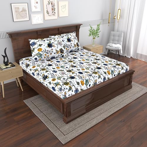 Image of Mafatlal Saanjh 144 TC Cotton Double Bedsheet 90x100 Inch | Ethnic Jaipuri Printed Bedsheet | Soft Breathable Fabric | 2 Pillow Covers Included | Ethnic Multicolor