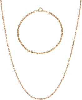 Conjunto Corrente E Pulseira Cordão Baiano Tricolor De Ouro 18k