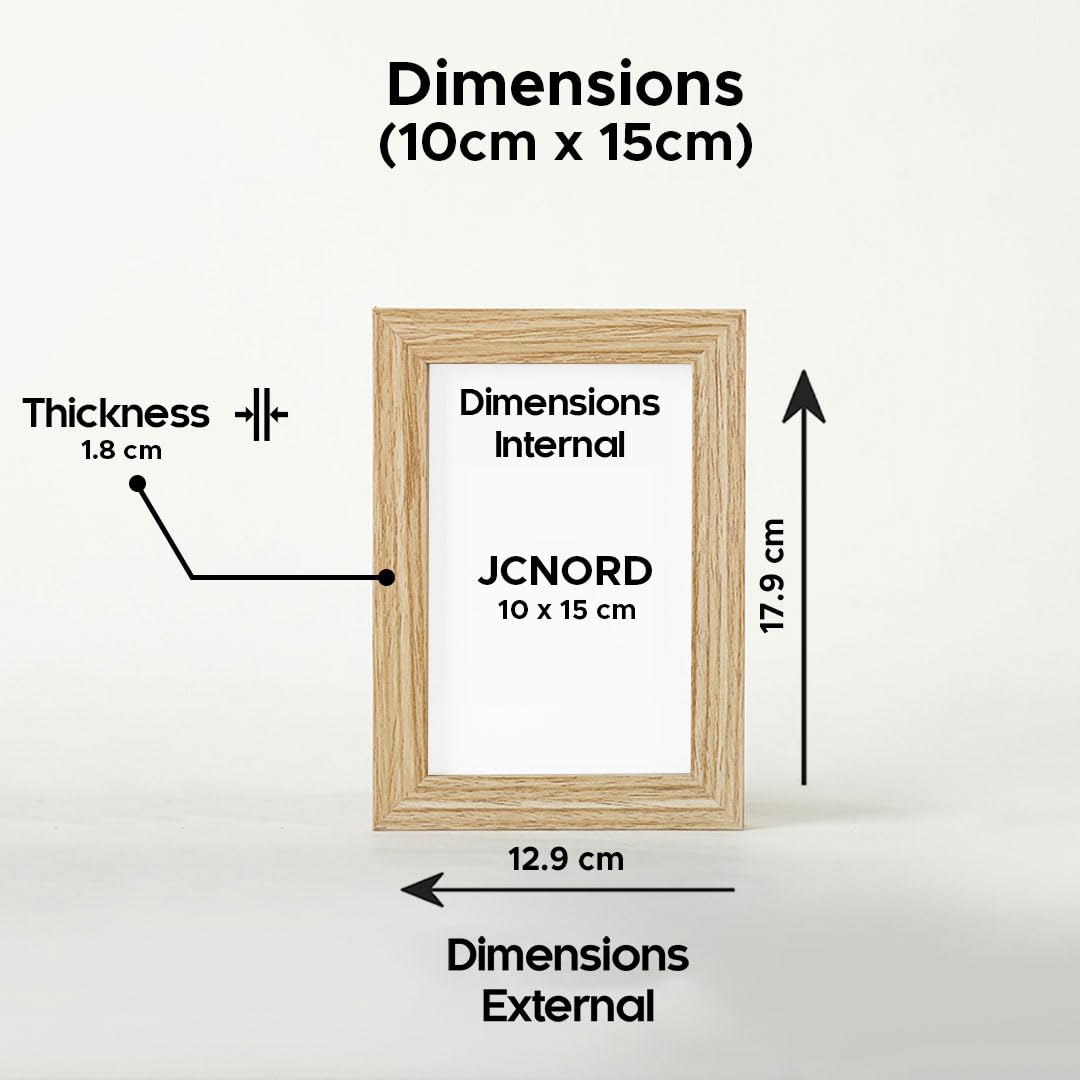 JCNORD MDF Oak Colored Wooden Picture Frame 6x4 inches (10x15 cm) with Shatterproof Acrylic Glass, 10 x 15 cm - Image 2