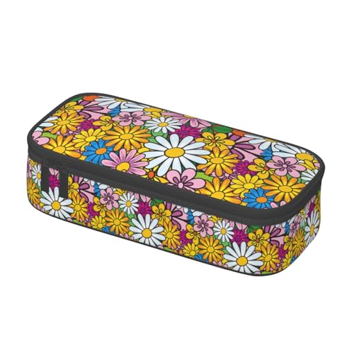 Image of Bright Colorful Hippie Floral Pencil Case Big Capacity Storage Pencil Pouch Stationery Bags With Zipper Portable Pen Holder Box Organizer For Boys Student College School Office Supplies