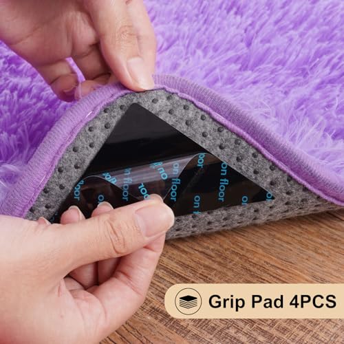 2x3 Rugs for Bedroom, Fluffy Area Rugs for Living Room, Soft Shag Kids Rug Small Carpet with 4 Non-Slip Rug Pads (Purple, 2ft x 3ft)