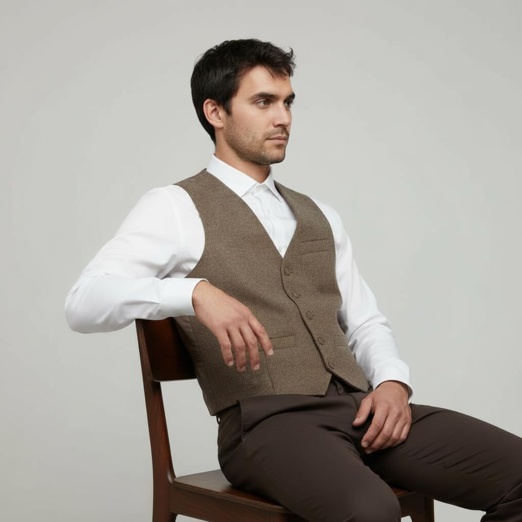 HBDesign Mens 1 Piece 5 Button 3 Pocket Custom Dress Vest