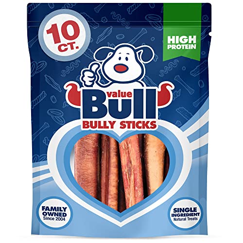 Valuebull Bully Sticks For Dogs, Super Jumbo 6 Inch, 10 Count - All Natural Dog Treats, 100% Beef Pizzles, Single Ingredient Rawhide Alternative #TOP12