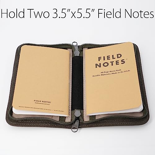 diodrio Field Notes Notebooks Cover for 3.3 x 5.5 Pocket Notebook Journal with Pen Holder, Water Resistant Zipper Cover for 3.5 x 5.5 Field Journal Planner Sketchbook, Waxed Canvas, Olive.