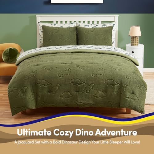 Image of Full Size Kids Comforter Set - Dinosaur Embossed Bedding Set Bed in a Bag for Boys and Girls Toddlers Sheet Set and Comforter, Dinosaur Embossed