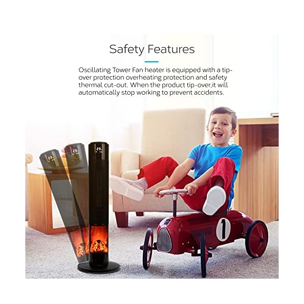 MONHOUSE Oscillating Tower Fan Heater with Fireplace 33 inches Portable PTC Ceramic Electric