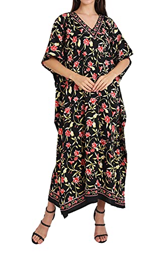 Image of Miss Lavish London Kaftan Dresses for Women Plus Size Long Batwing Sleeve Caftans, V Neck Moo Moo Printed Beach Cover Up Maxi Beach Dress, Bathing Suit Cover-Up Loungewear