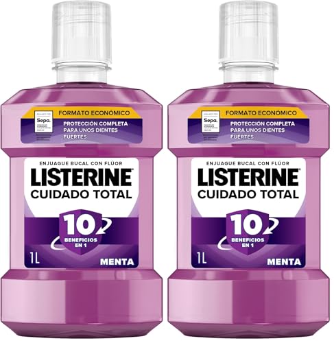 Listerine Cuidado Total (1 x 1 L), enjuague bucal formato ahorro, colutorio encías con6 beneficios en 1, elixir bucal con 12 h de protección, para unos dientes blancos (Paquete de 2)