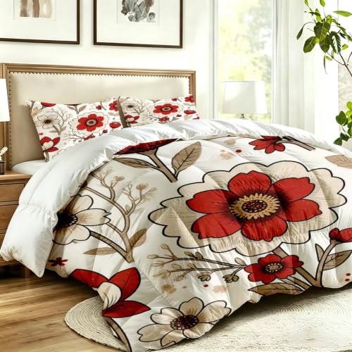 Edredón 200x200 cm con flores para cama doble set de 3 piezas de microfibra suave 3