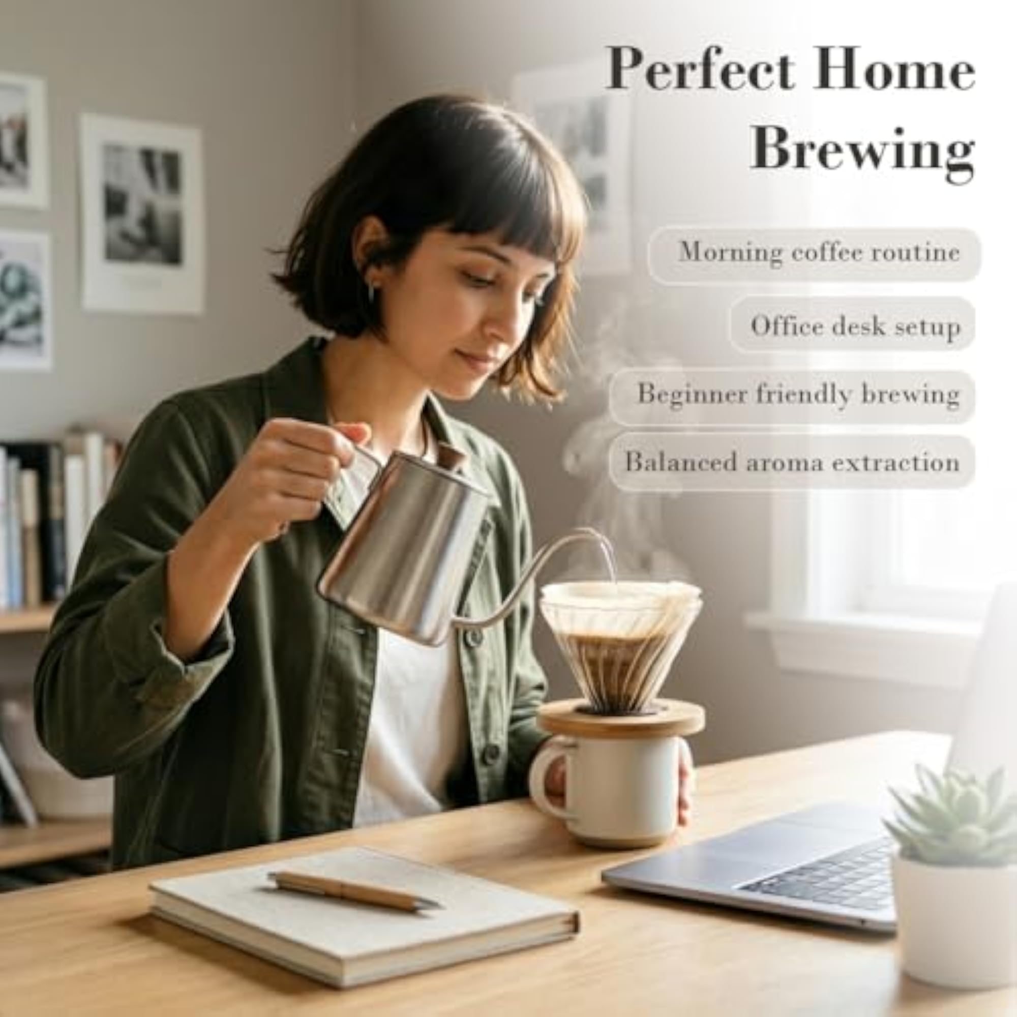 Pour Over Coffee Dripper for 1-2 Cups Bamboo Base