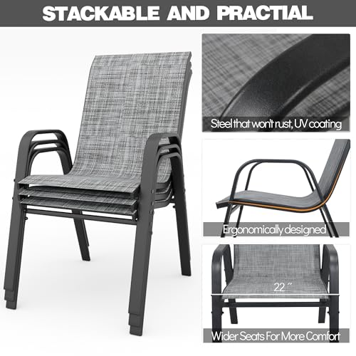 Image of Patio Chairs Set of 4, Stackable Outdoor Dining Chairs for All Weather Textilene Fabric & Metal Frame, Outdoor Chairs Set for Backyard Deck Garden