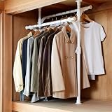 押し入れ ハンガーラック 【全体耐荷重60㎏】 伸縮 (幅73-120×奥行35×高さ88-124㎝) 突っ張り ワンタッチで設置可能 組立品 ホワイト