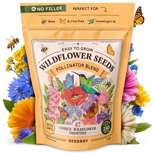 Seedboy Wildflowers for Pollinators Seed Mix - 2 oz Bulk Wildflower Seeds - 40,000+ Non-GMO Seeds...
