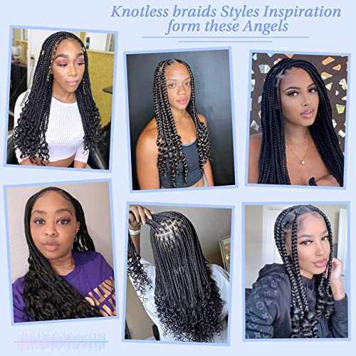 Kalyss 24" Lace Front Square Knotless Box Braided Wigs With Curly Ends For Women Black Synthetic Full Double Lace Frontal Cornrow Braid Wig With Baby Hairs For Black Women #TOP4