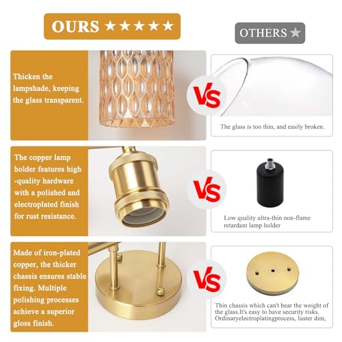 Image of Bathroom Vanity Light, Gold Wall Fixture Over Mirror, Amber Glass Shade Lighting with Bulbs Included for Bedroom & Living Room,3-Lights