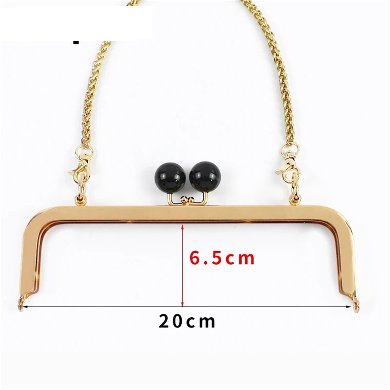 1/2 piezas Deepeel 20 cm, asas de metal con cabeza de perla for bolso, marco de monedero, cierre de beso(Gold-Black,20cm-2Pcs)