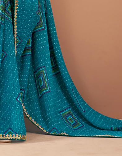 Image of SIRIL Women's Georgette Bandhani Printed, Embroidery Lace Saree With Unstitched Blouse Piece